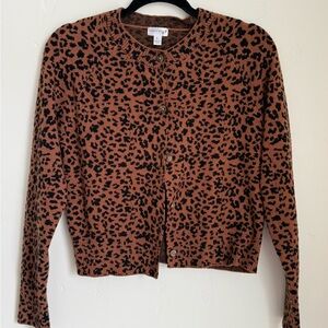 Leopard Print Cardigan Sweater - Rust & Black